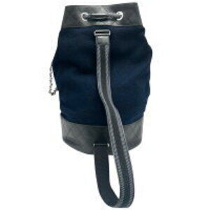 Chanel Mark Quilted Embroidered Drawstring Blue Navy Leather Wool Sling Bag Coco